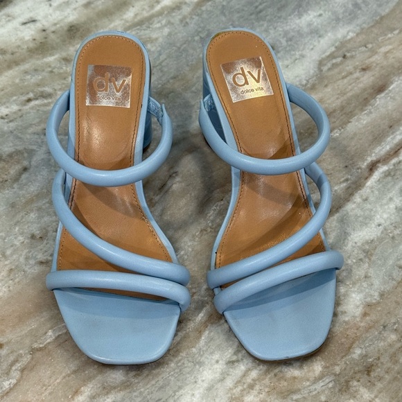 Women’s DOLCE VITA Myla pale blue leather heeled sandals- Size 7.5. - Picture 2 of 8
